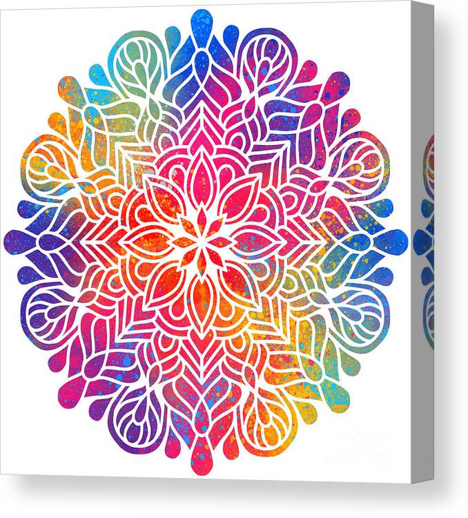 Colorful Canvas Print featuring the digital art Kurama - Colorful Vibrant Rainbow Mandala Pattern by Sambel Pedes