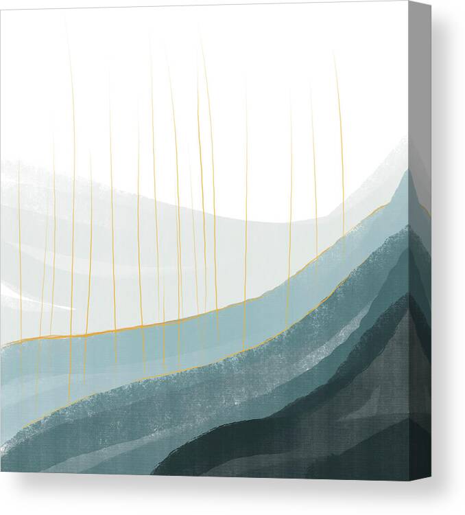 Blue Canvas Print featuring the mixed media Rough Seas 1 - Contemporary Minimal Abstract Painting - Blue, Denim, Grey, White by Studio Grafiikka