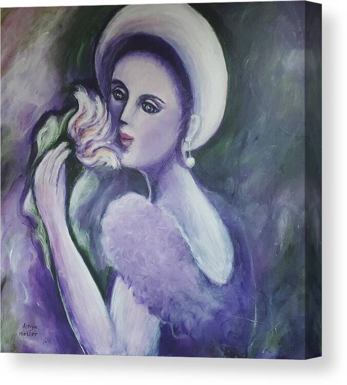 Lady White Hat Canvas Print featuring the painting Lady in White hat by Anya Heller