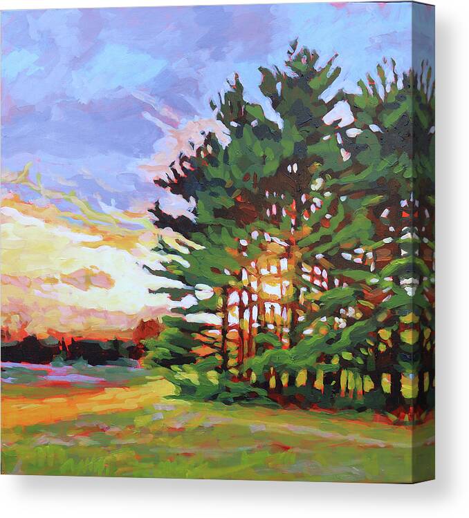 Sunset Canvas Print featuring the painting Laila's Pines Redux by Carrie Hensel