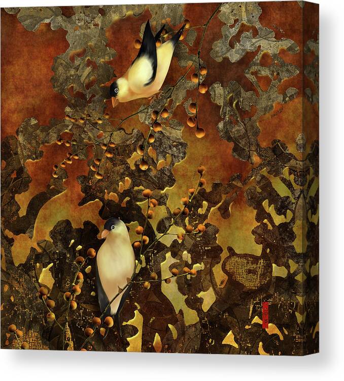 Chinoiserie Canvas Print featuring the digital art Lantern Chinoiserie Goldfinches and Berries by Sand And Chi