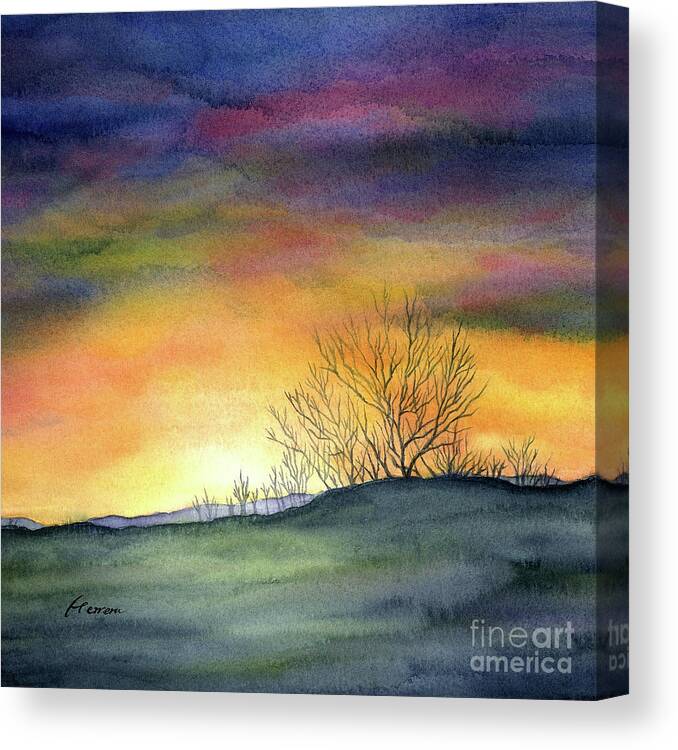 Sunset Canvas Print featuring the painting Last Night - Bare Trees by Hailey E Herrera