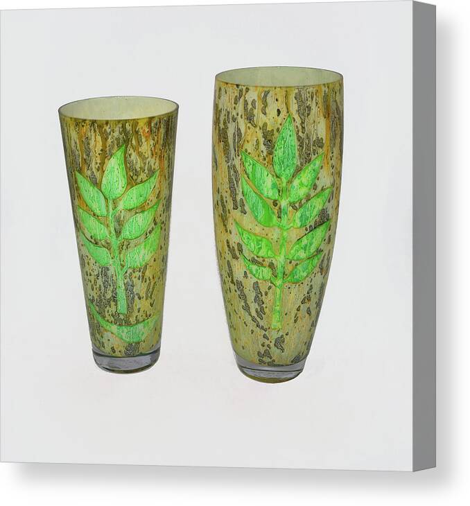 Green Canvas Print featuring the glass art Leaves set of two by Christopher Schranck