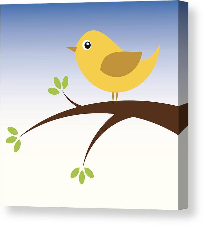 Leaf Canvas Print featuring the drawing Little bird in a tree by Apixel