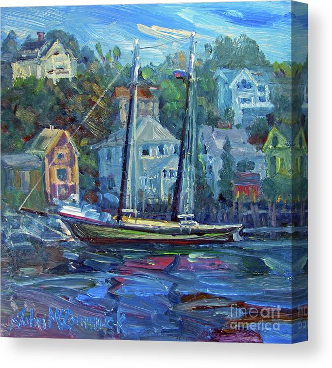 Schooner Canvas Print featuring the painting Little Green Schooner, Smith Cove, Gloucester by John McCormick