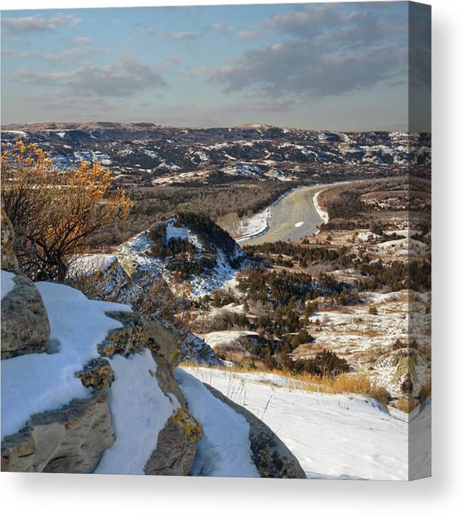 Little Missouri Canvas Print featuring the photograph Little Missouri viewed from overlook at Theodore Roosevelt National Park - North Unit by Peter Herman