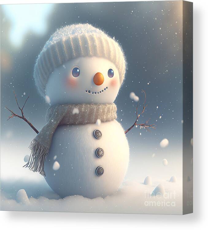 Snow Canvas Print featuring the mixed media Little Snowman I by Jay Schankman