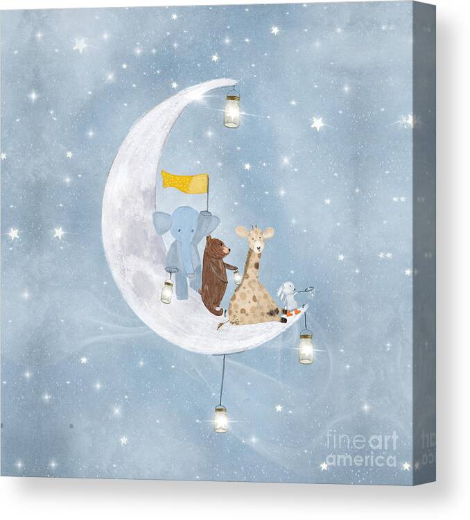 Nursery Art Canvas Print featuring the painting Little Starlight Wishes With You by Bri Buckley