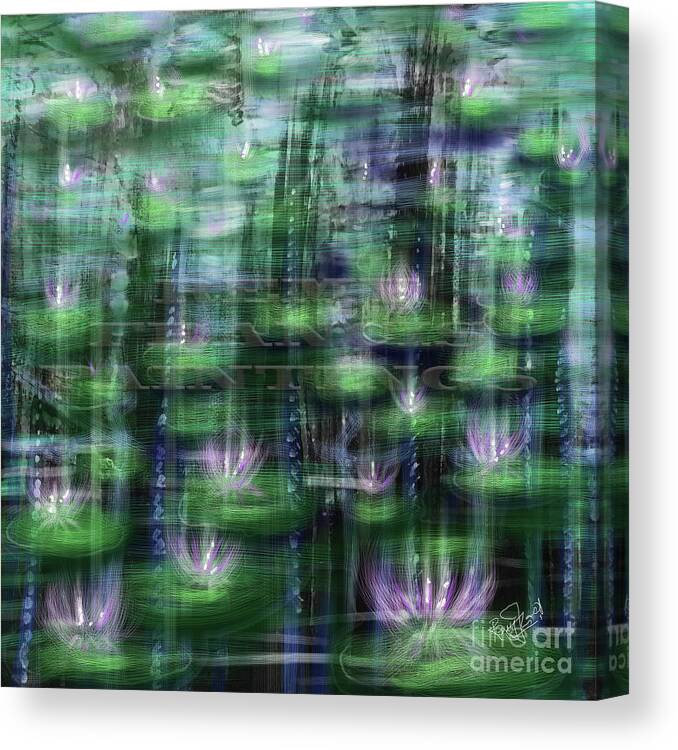 Tranquil Painting Canvas Print featuring the painting Lotus Field Tranquil Painting by Remy Francis