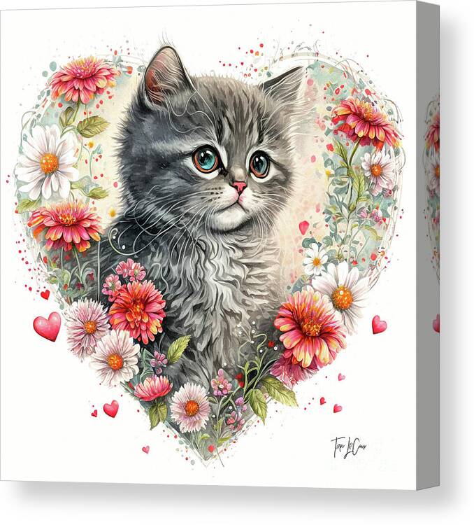 Gray Kitten Canvas Print featuring the painting Love Kitten by Tina LeCour