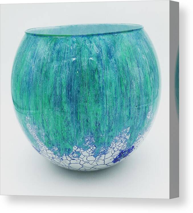 Green Canvas Print featuring the glass art Lt.green/blue and white bowl by Christopher Schranck