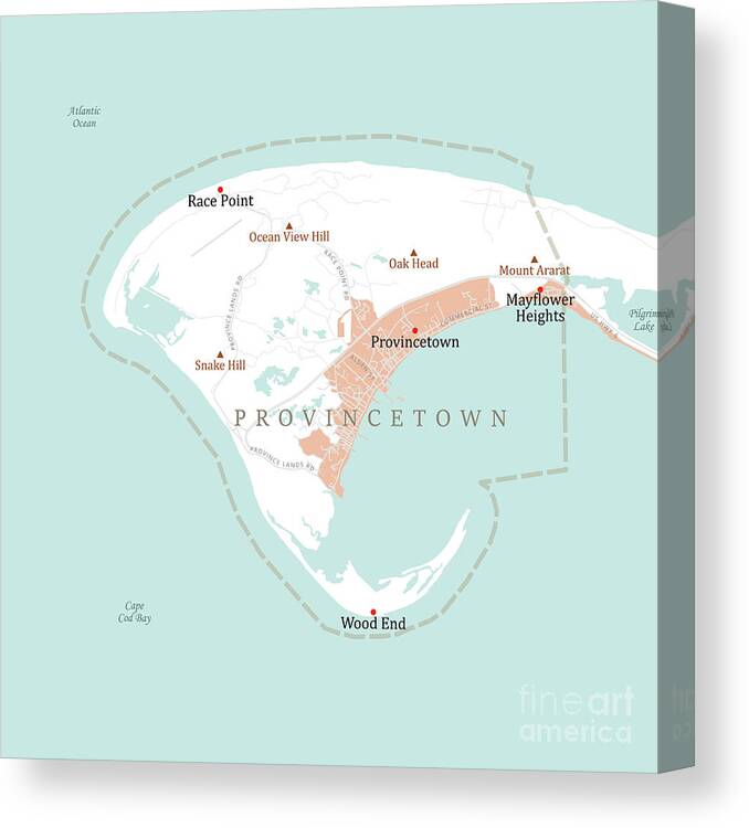 Massachusetts Canvas Print featuring the digital art MA Barnstable Provincetown Vector Road Map by Frank Ramspott