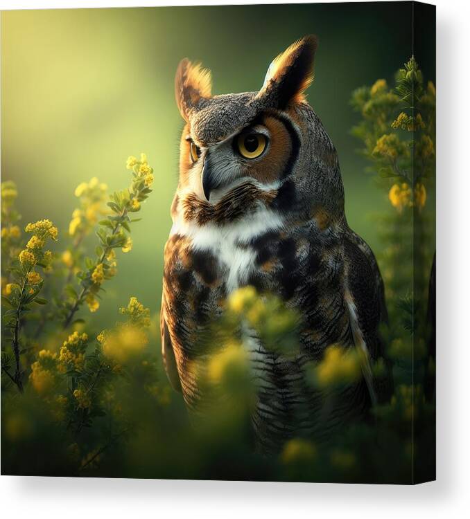 Great Horned Owl Canvas Print featuring the photograph Majestic Guardian by Bill and Linda Tiepelman