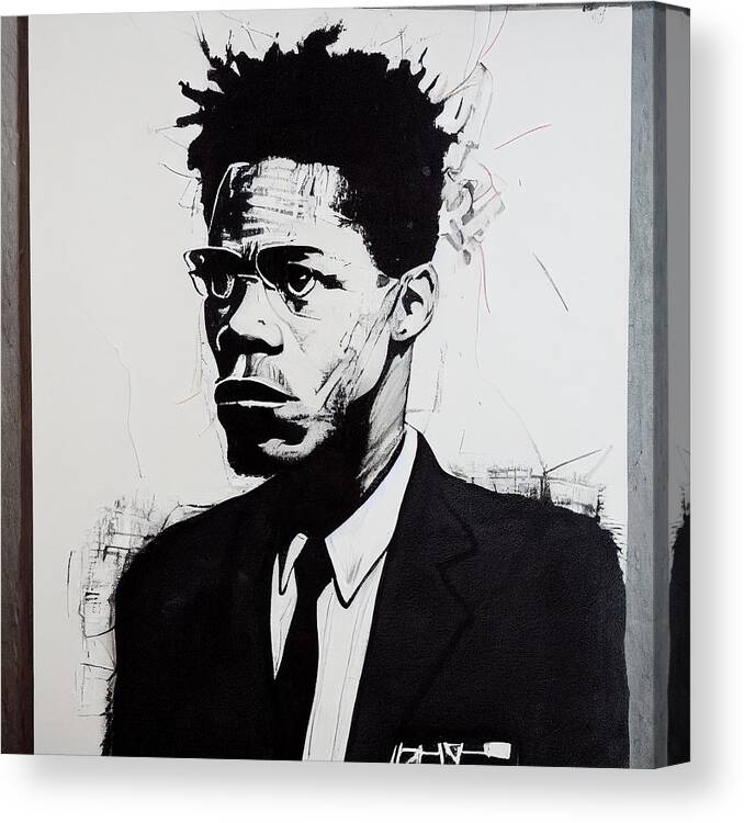 Malcolm X Basquiat Style Décor Canvas Print featuring the painting malcolm X basquiat style e79633b645563 700437 645c9a be56 cafbe0430eb9645563d by Asar Studio by Celestial Images