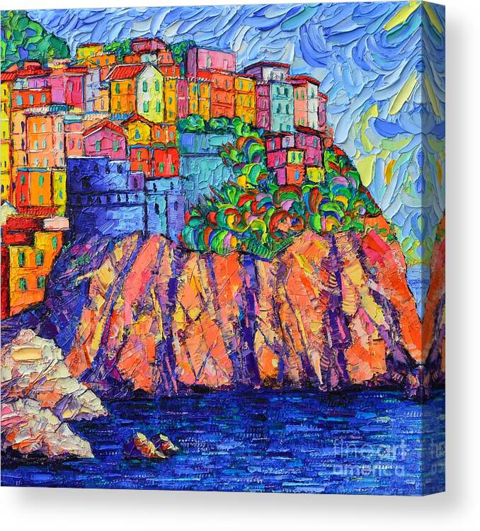 Manarola Canvas Print featuring the painting Manarola Cinque Terre Italy Detail by Ana Maria Edulescu