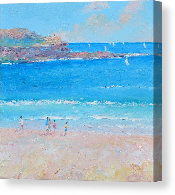 Beach Canvas Print featuring the painting Manly Beach Sailing by Jan Matson