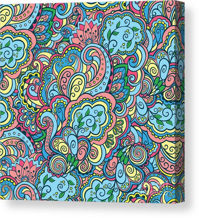 Colorful Canvas Print featuring the digital art Maravska - Bright Colorful Zentangle Pattern by Sambel Pedes