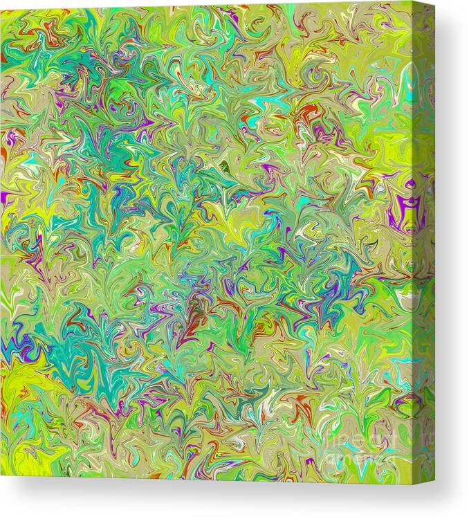 Textile Canvas Print featuring the digital art Marbled Paper in Greens and Blues by Susan Vineyard