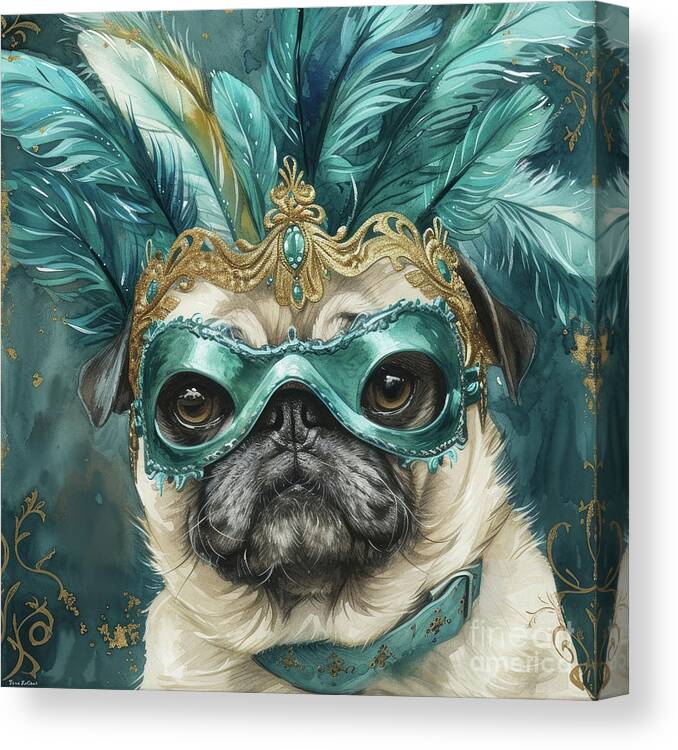 Pug Canvas Print featuring the painting Masquerade Pug Roxy by Tina LeCour
