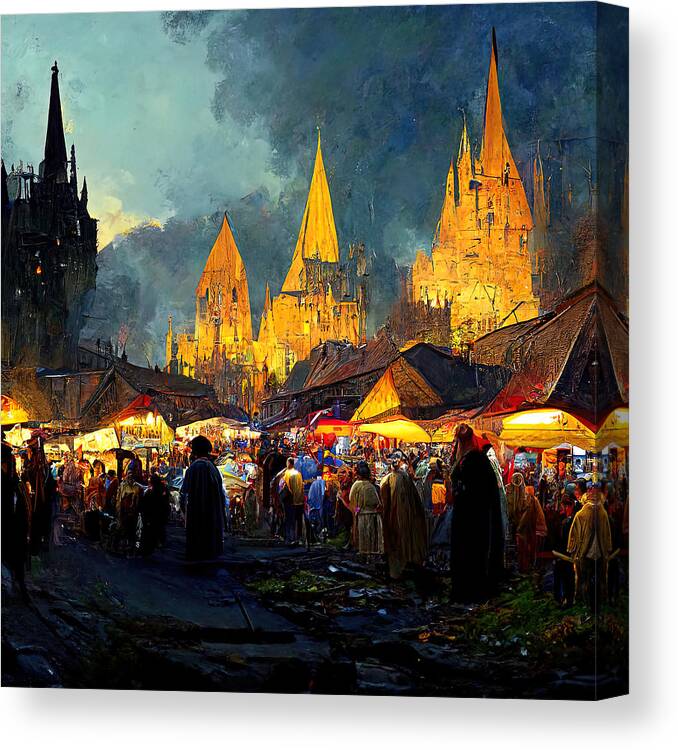 Medieval Canvas Print featuring the painting Medieval Fantasy Town, 07 by AM FineArtPrints