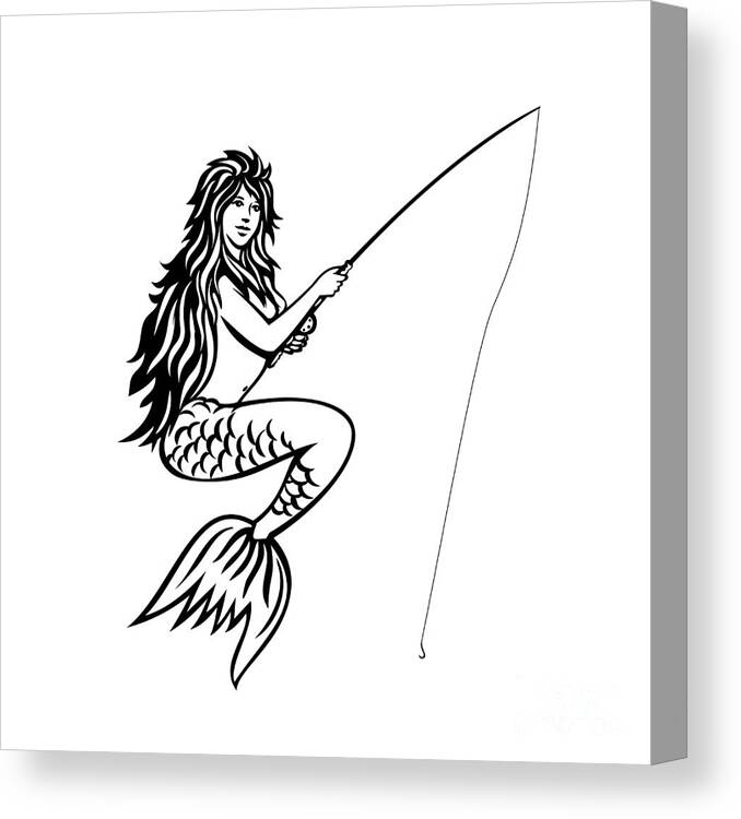 Mermaid or Siren with Fishing Rod and Reel Fly Fishing Mascot Black and  White Retro Canvas Print / Canvas Art by Aloysius Patrimonio - Pixels