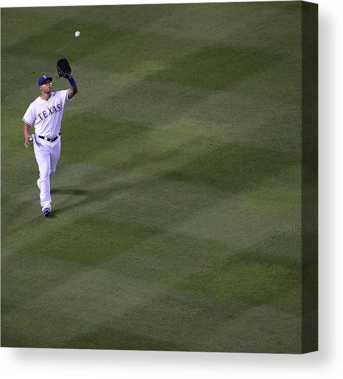 American League Baseball Canvas Print featuring the photograph Michael Choice and Derek Norris by Rick Yeatts