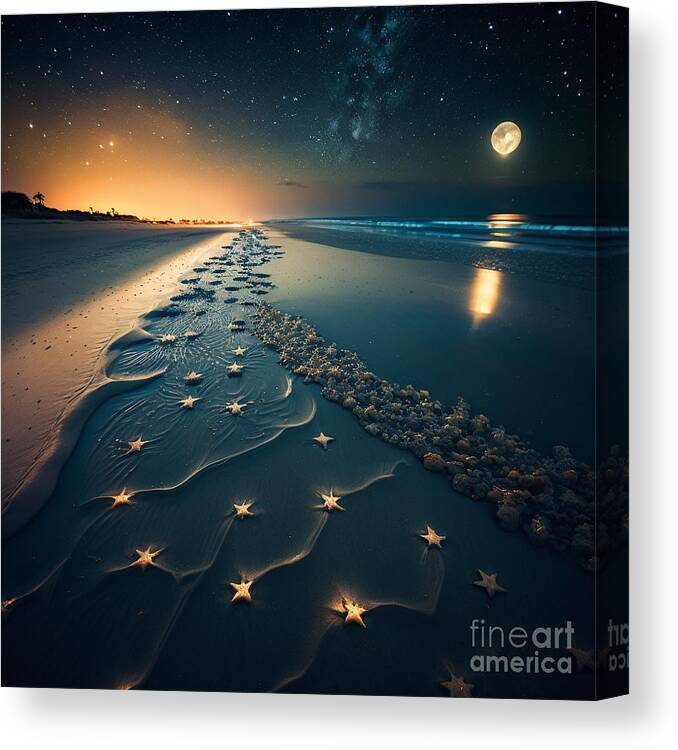 Stars Canvas Print featuring the digital art Midnight Beach V by Jay Schankman