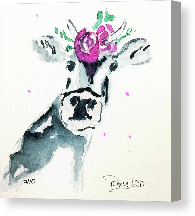 Cow Canvas Print featuring the painting Mini Cow 10 by Roxy Rich