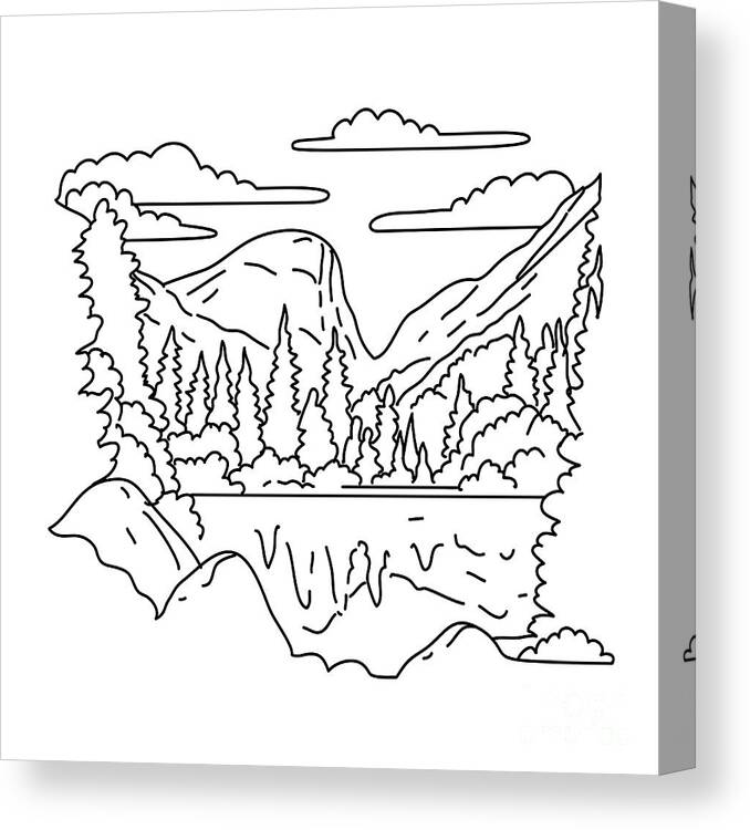 Mono Line Canvas Print featuring the digital art Mirror Lake Trail in Yosemite National Park California Monoline Line Art Drawing by Aloysius Patrimonio