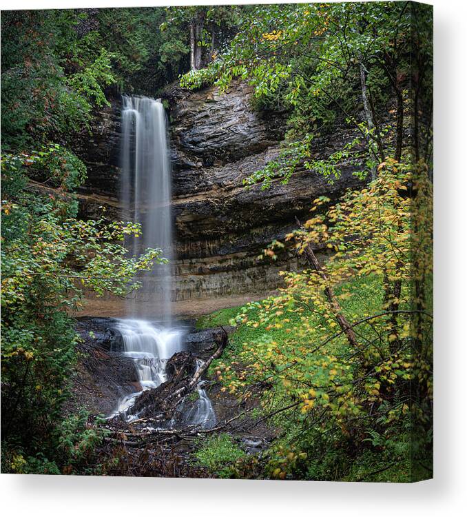 Munising Canvas Print featuring the photograph Misty at Munising Falls by Robert Carter