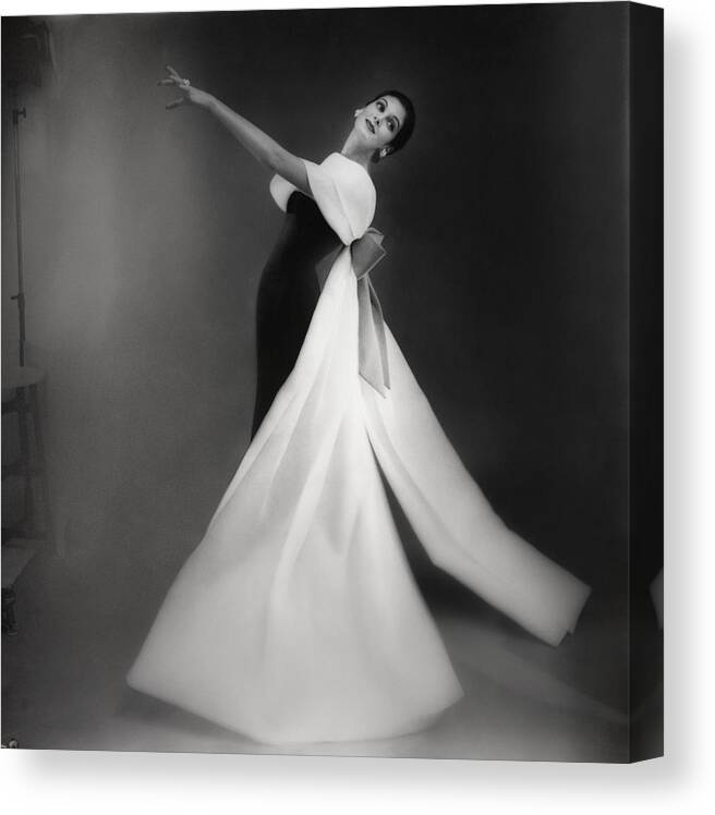 Black And White Canvas Print featuring the photograph Model Carmen Dell'Orefice in Black and White Ball Dress by Roger Prigent