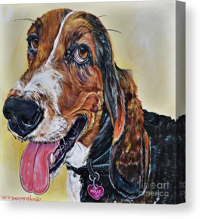 Basset Hound Canvas Print featuring the painting Molly by Patti Schermerhorn