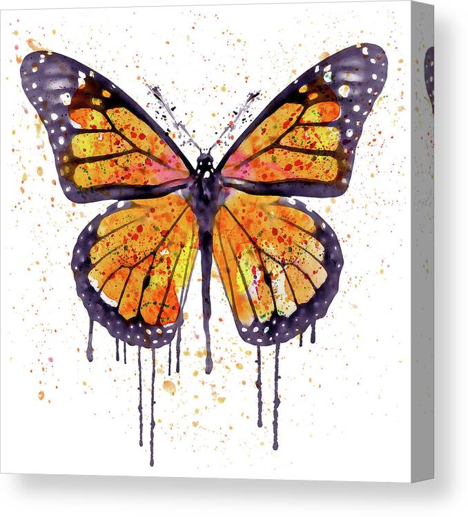 Monarch Butterfly Canvas Print featuring the painting Monarch Butterfly watercolor by Marian Voicu