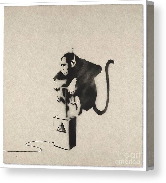 Banksy Canvas Print featuring the mixed media Monkey Detonator by Banksy