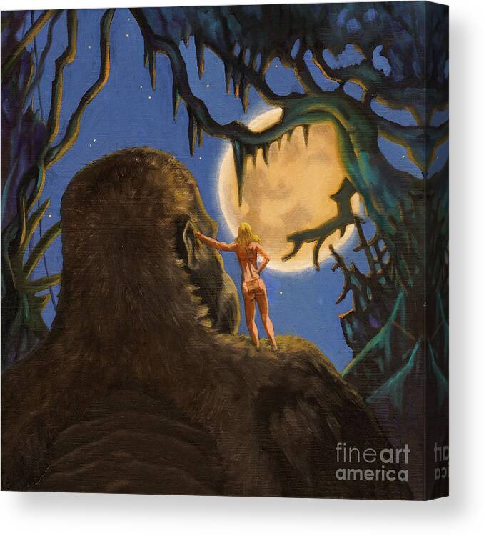 King Kong Canvas Print featuring the painting Moonlight stroll by Ken Kvamme