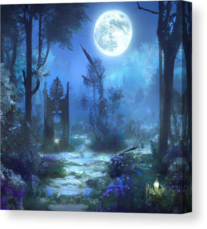 Digital Canvas Print featuring the digital art Moonlit Garden by Beverly Read
