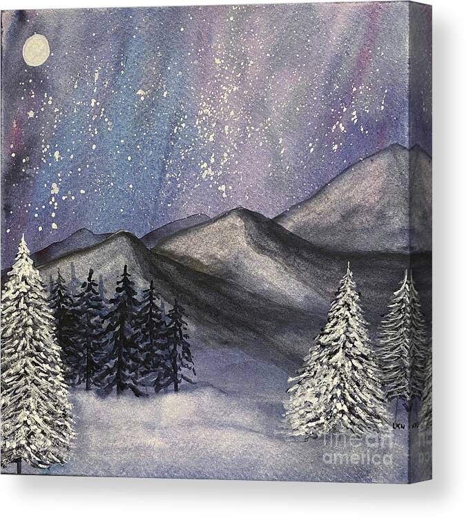 Mountains Canvas Print featuring the painting Moonlit Mountains by Lisa Neuman