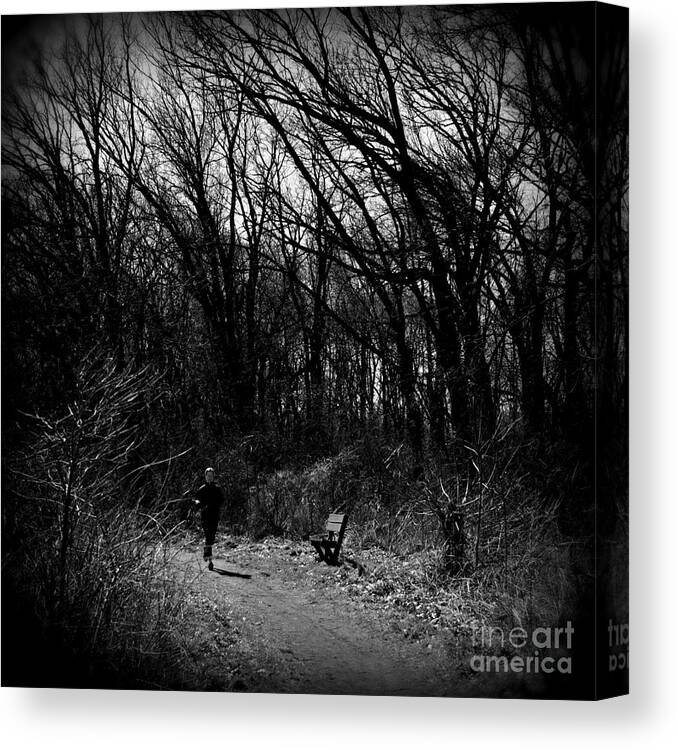 Black And White Canvas Print featuring the photograph Morning Run - Black and White - Square by Frank J Casella