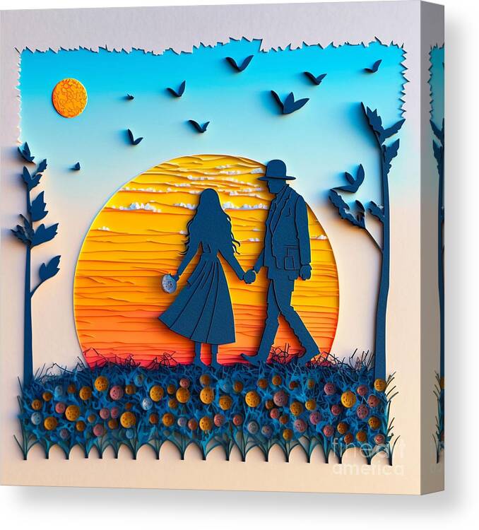 Morning Walk - Quilling Canvas Print featuring the digital art Morning Walk - Quilling by Jay Schankman