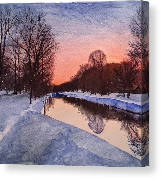 Morris Canal Canvas Print featuring the painting Morris Canal in Winter 1 by Christopher Lotito