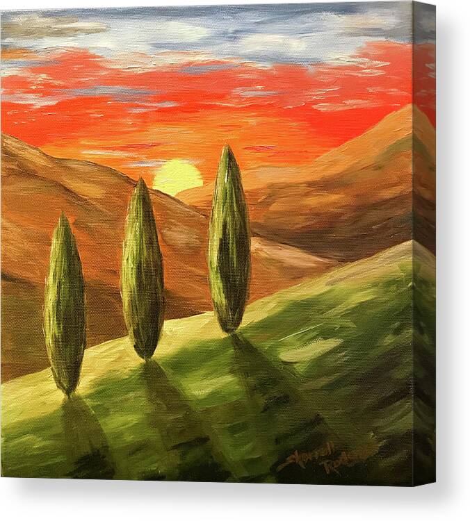 Paintings Canvas Print featuring the painting Mountain Sunset by Sherrell Rodgers