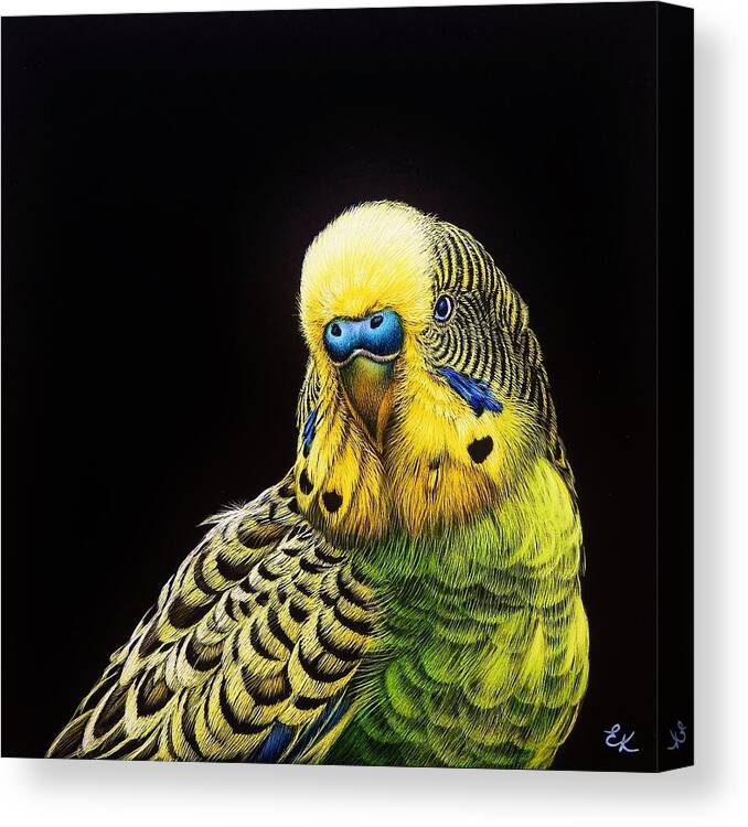 Green Parakeet Canvas Print featuring the mixed media MR Green by Elena Kolotusha