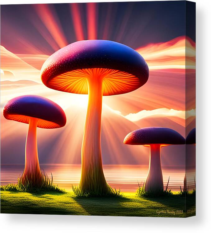 Newby Canvas Print featuring the digital art Mushroom Trio by Cindy's Creative Corner