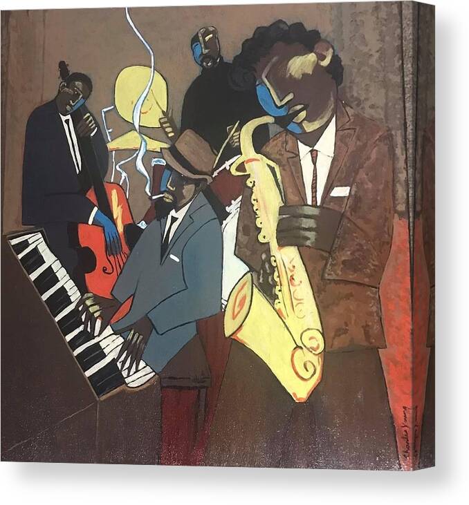 Jazz Canvas Print featuring the painting Fazz Jazz Quartet by Charles Young