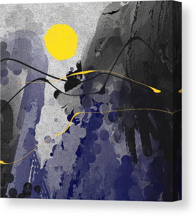 Indigo Art Canvas Print featuring the painting Mystery of Creation - Indigo and Black Art by Lourry Legarde