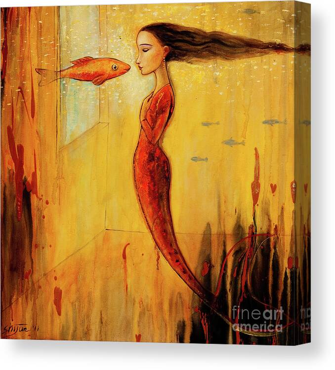 Mermaid Canvas Print featuring the painting Mystic Mermaid by Shijun Munns