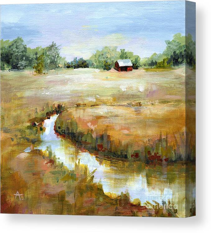 Landscape Canvas Print featuring the painting Nebraska Skies - Creek Side by Annie Troe