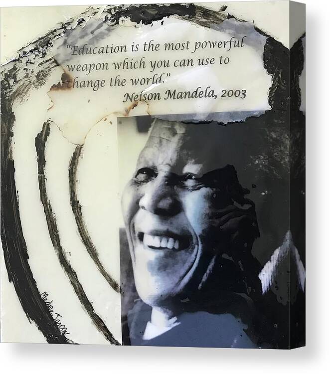 Abstract Art Canvas Print featuring the painting Nelson Mandela on Education by Medge Jaspan