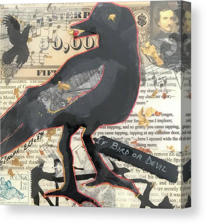 Poe Canvas Print featuring the painting Nevermore by Elaine Elliott