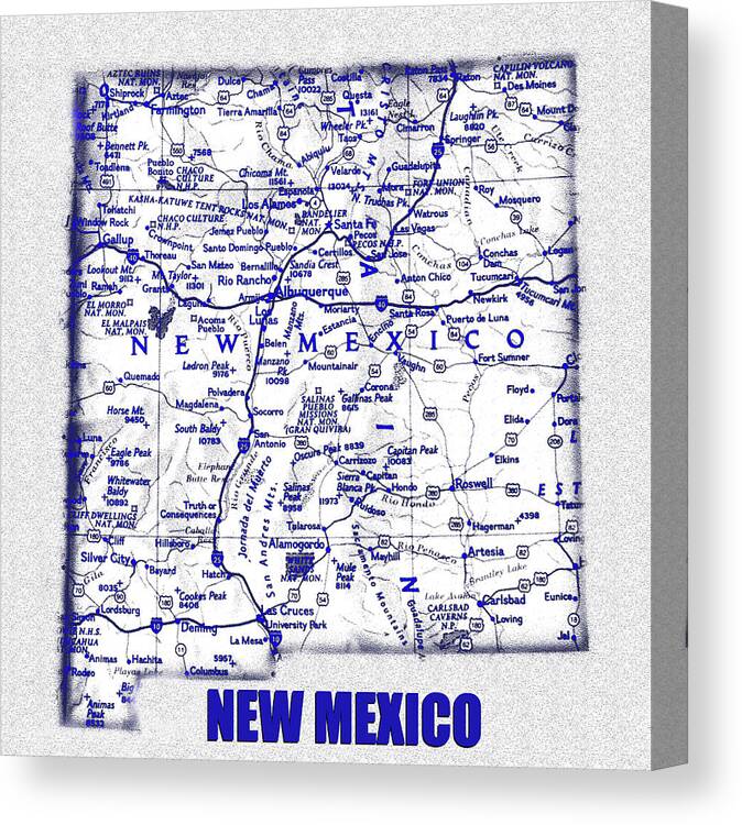 New Mexico Canvas Print featuring the digital art New Mexico blue print work A by David Lee Thompson